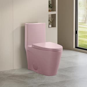 15.55 in. 1.1/1.6 GPF Dual-Flush Elongated 1-Piece Toilet in Matt Pink with Soft Close