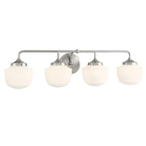 Cornwell 32 in. 4-Light Brushed Nickel Vanity Light with Etched Opal Glass Shades