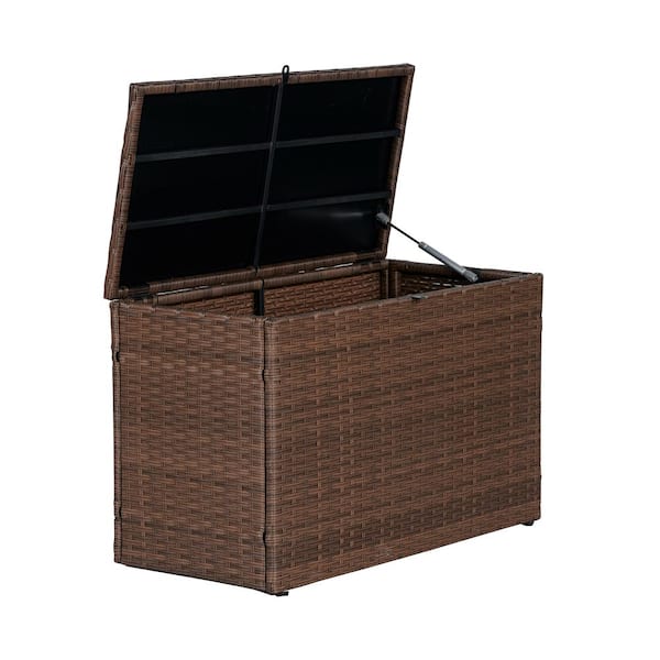 Nino 31.5 in. Modern Minimalist Outdoor Faux Wicker 38.83 Gal. Patio Storage Deck Box, Brown