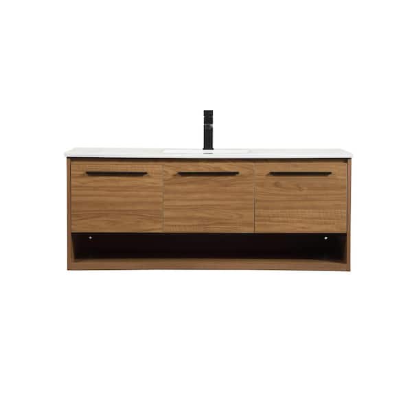 Unbranded Timeless Home 18 in. W x 48 in. D x 19.7 in. H Bath Vanity in Walnut Brown with Ivory White Engineered Stone Top