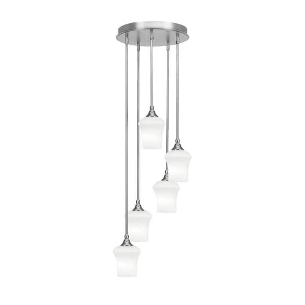 Unbranded Villa 5 Light Brushed Nickel Pendant, Cluster Pendant Light with 5.5 in. White Linen Glass Shades, No Bulbs Included