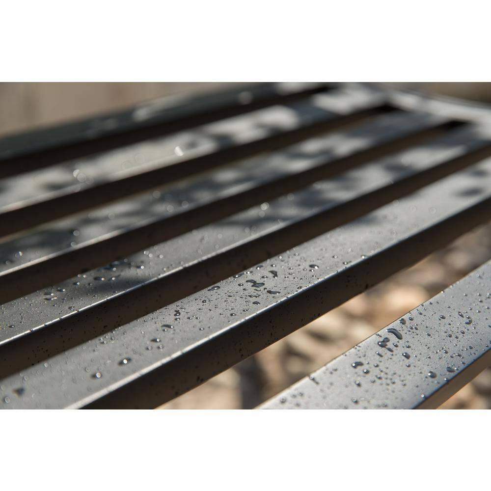 Black Steel Outdoor Patio Bench with Cast Iron American Flag Backrest