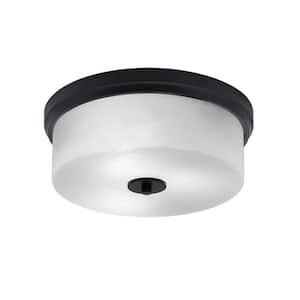 Ashland 14 in. 3 Light Matte Black Flush Mount with White Marble Glass Shade No Bulbs Included