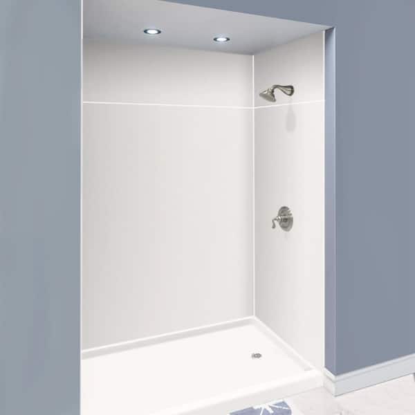 Transolid Expressions 48 in. x 60 in. x 96 in. 4-Piece Easy Up Adhesive Alcove Shower Wall Surround in White