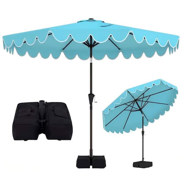 Clihome 10 ft. Ruffled Edge Patio Umbrella in Turquoise with Tilt and Crank, Sandbag Base Included CL-NP6LSHY106 Clihome 10 ft. Ruffled Edge Patio Umbrella in Turquoise with Tilt and Crank, Sandbag Base Included CL-NP6LSHY106