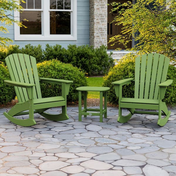 POLYWOOD Grant Park Lime 3-Piece HDPE Plastic Adirondack Outdoor Rocking Chair Patio Conversation Set