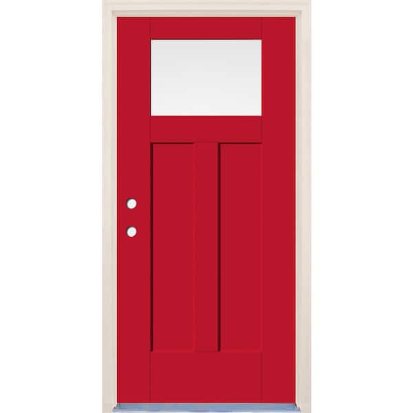 Builders Choice 36 in. x 80 in. Right-Hand 1-Lite Ruby Red Painted Fiberglass Prehung Front Door with 6-9/16 in. Frame and Nickel Hinges