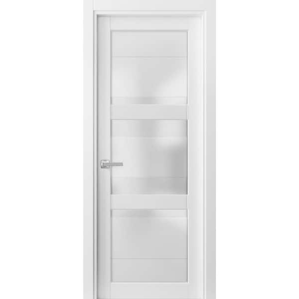 Sartodoors 4010 24 in. x 96 in. Universal Handling Frosted Glass Solid Core White Finished Pine Wood Single Prehung French Door