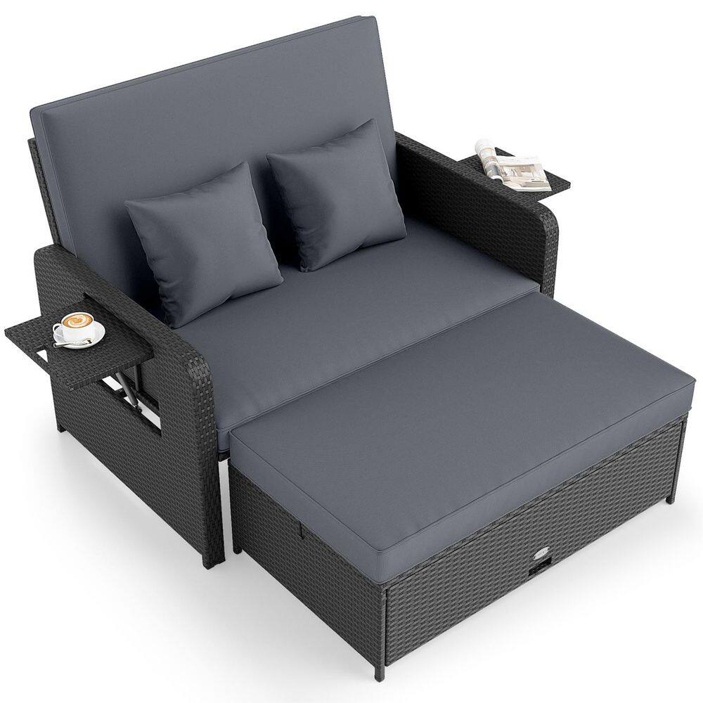 PE Wicker Outdoor Daybed with Adjustable Backrest and Ottoman, Gray price history on PriceWatchPro