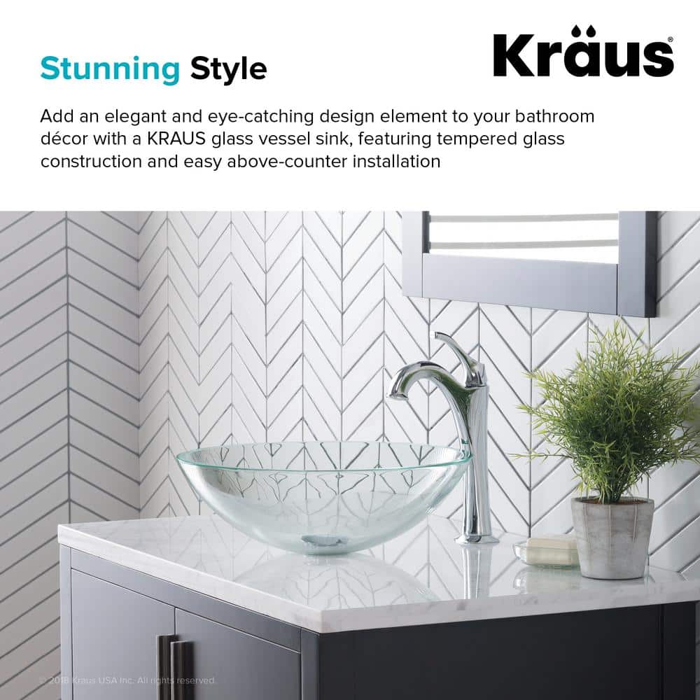 Clear Round Tempered Glass Vessel Sink, 14 inch