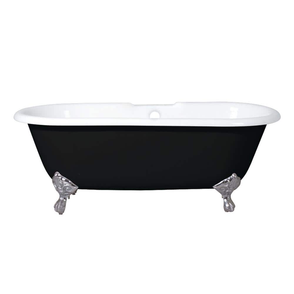 Classic 66-Inch Black and White Cast Iron Double Ended Clawfoot Bathtub