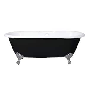 Classic 66 in. Cast Iron Brushed Nickel Double Ended Clawfoot Bathtub with 7 in. Deck Holes in Black