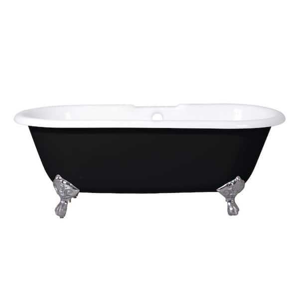 Aqua Eden Classic 66 in. Cast Iron Brushed Nickel Double Ended Clawfoot Bathtub with 7 in. Deck Holes in Black
