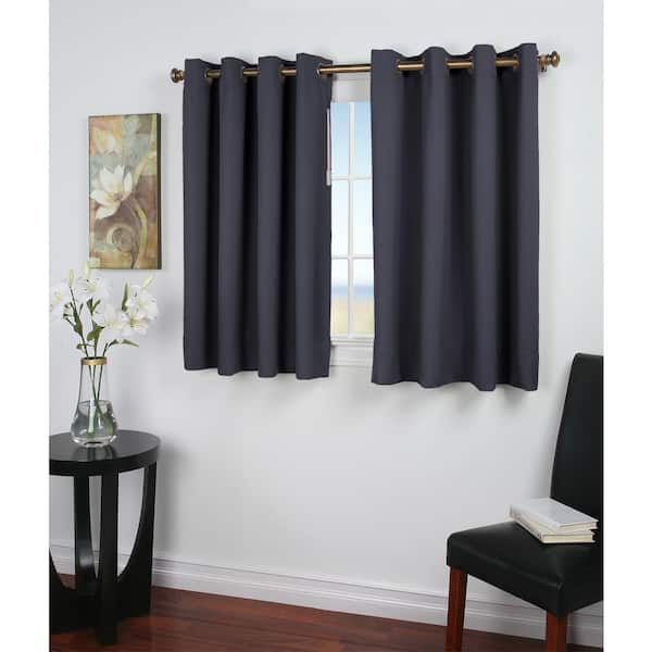 RICARDO Blue Polyester Solid 56 in. W x 45 in. L Grommet Blackout Curtain