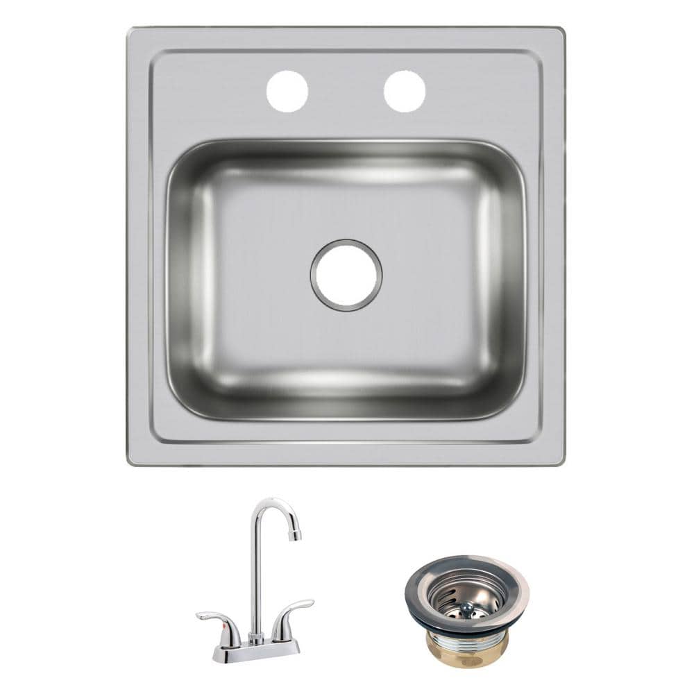 WELLFOR Stainless Steel Wall Mount Utility Tub with Faucet - 15x17 inch