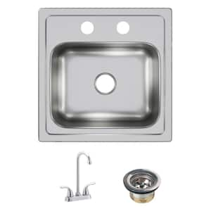 15 in. Drop-in Single Bowl 20-Gauge Durable Satin Stainless Steel Kitchen Sink Kit w/ Faucet