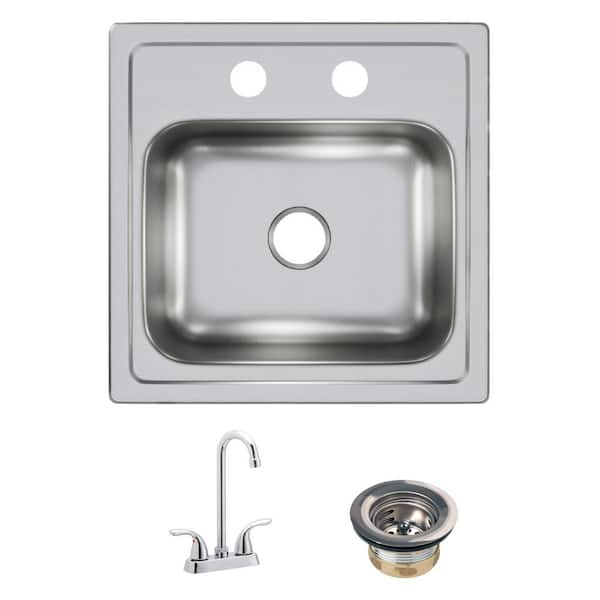 15 in. Drop-in Single Bowl 20-Gauge Durable Satin Stainless Steel Kitchen Sink Kit w/ Faucet