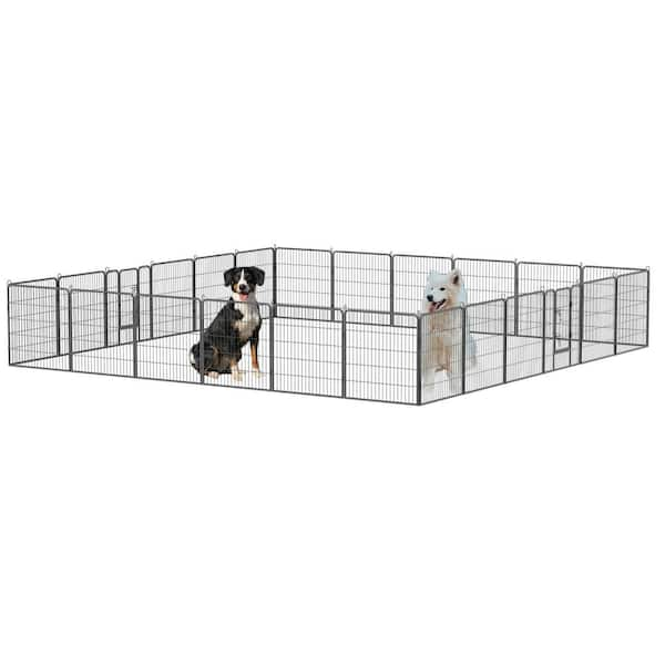 32 in. H Dog Pens Foldable 24 Panels Heavy Duty Metal Portable Dog Playpen Anti Rust Exercise Dog Fence with Doors