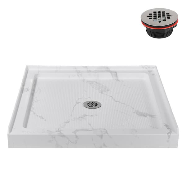 36 in. x 36 in. Alcove Acrylic Shower Pan Base in Matte Marble with Center Drain Included