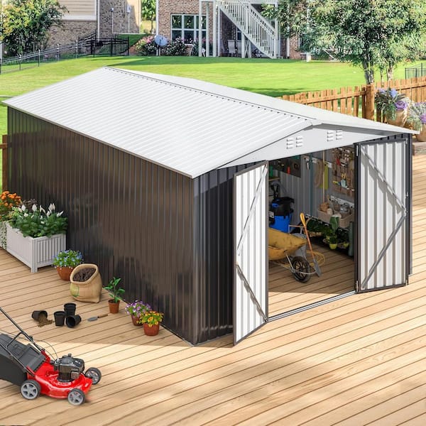 NETAJE 10 ft. W x 14 ft. D Metal Outdoor Storage Shed Featuring