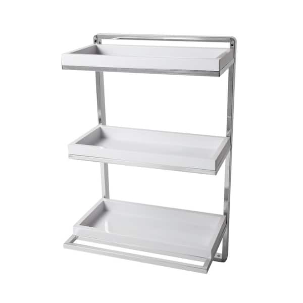 Danya B 15 75 In W Wall Mounted 3 Tier Bathroom Shelf With Towel Bar And Removable Trays White Chrome Ha80583 The Home Depot - Wall Mount Component Shelf Home Depot