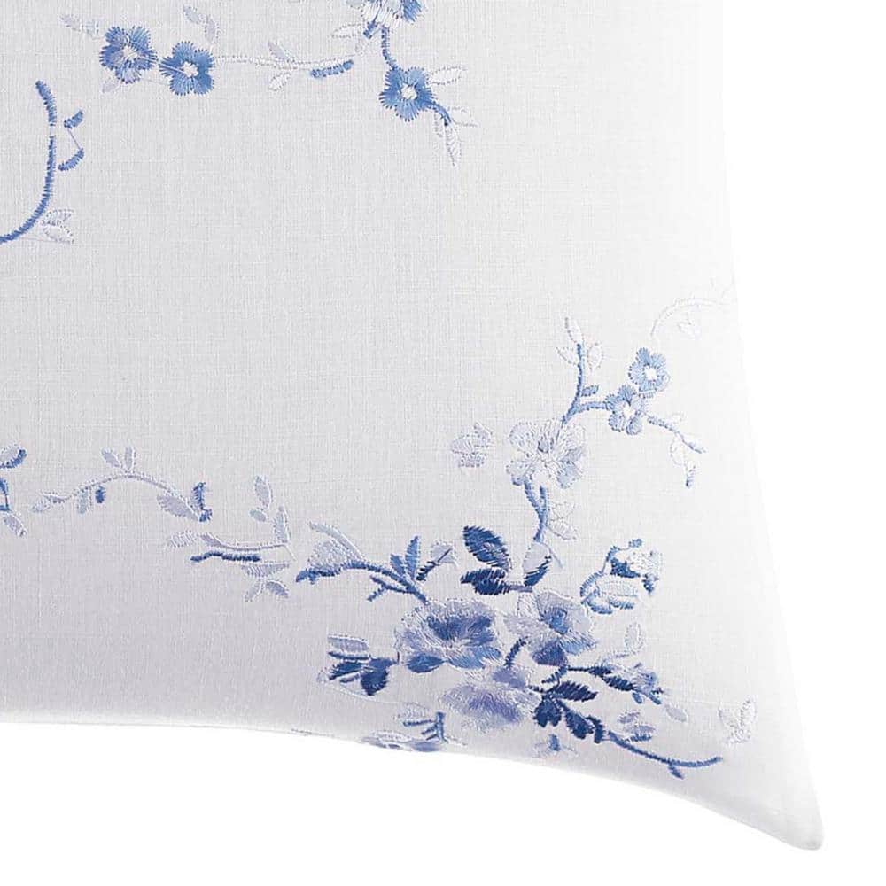 Elegant Charlotte Blue Embroidered Linen-Cotton Throw Pillow