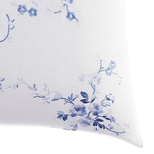 Charlotte Blue/White Floral Cotton Blend 14 in. x 20 in. Throw Pillow