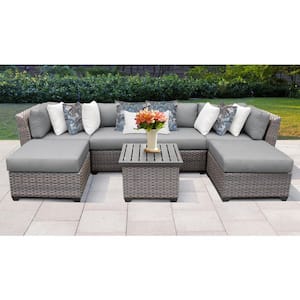 Florence 7-Piece Wicker Outdoor Sectional Seating Group with Gray Cushions