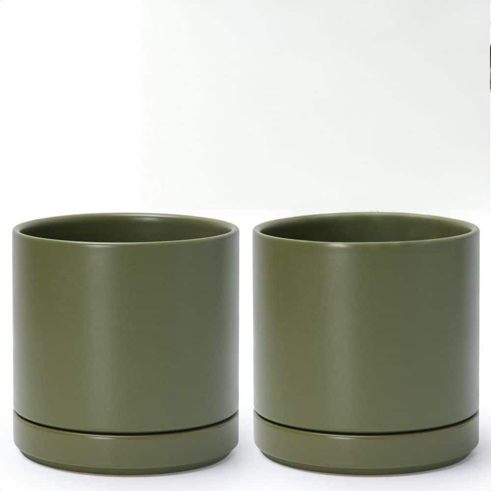 2-Pack 6.5 in. Plants Pots, Ceramic Planter Pot for Plants with Drainage Hole and Saucer, Olive price history on PriceWatchPro