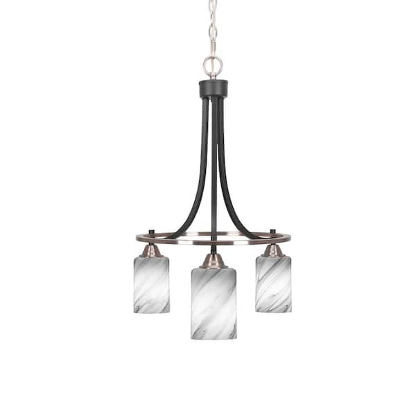 Unbranded Madison 3-Light Matte Black and Brushed Nickel Round Chandelier with 4 in. Onyx Swirl Glass Shades, No bulbs included