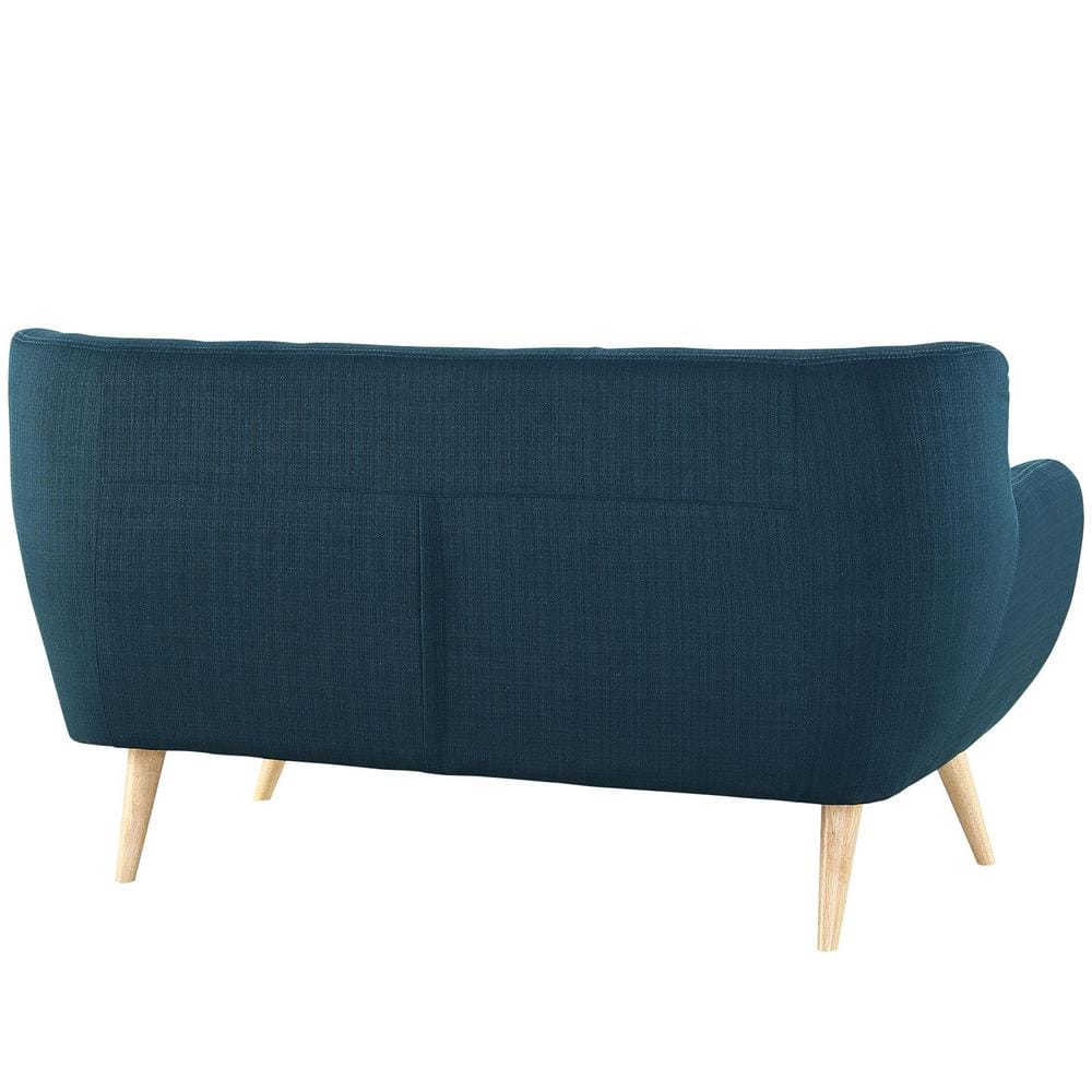 Azure Blue Tufted Fabric Loveseat with Solid Wood Legs