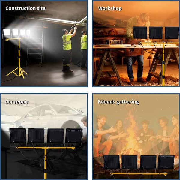 28000 Lumen 4-Head LED Work Light, 110-Volt Plug-In, Adjustable Foldable Tripod 16.4 ft. Cord, Waterproof Job Site Light