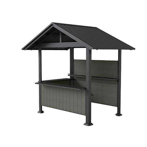 9.4 ft. x 6.2 ft. Gray Hardtop Grill Gazebo with Storage Shelves for Patio Backyard