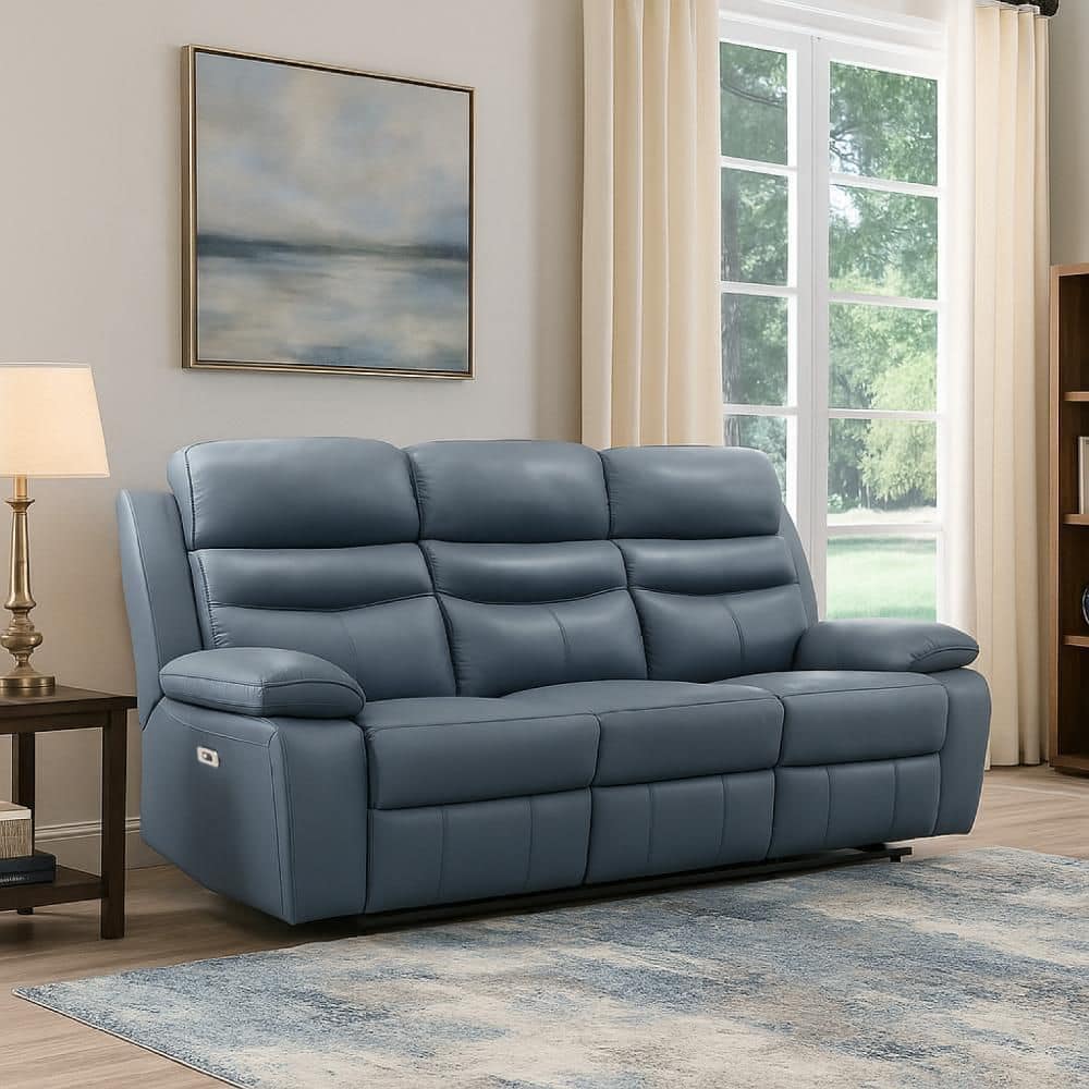 86.5 in. Pillow Top Arms Faux Leather Rectangle with Double Reclining Sectional Sofa in Blue price history on PriceWatchPro