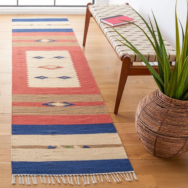 Montauk Blue/Red 2 ft. x 7 ft. Geometric Striped Runner Rug