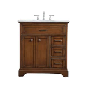 Simply Living 32 in. W x 21.5 in. D x 35 in. H Bath Vanity in Teak with Carrara White Marble Top