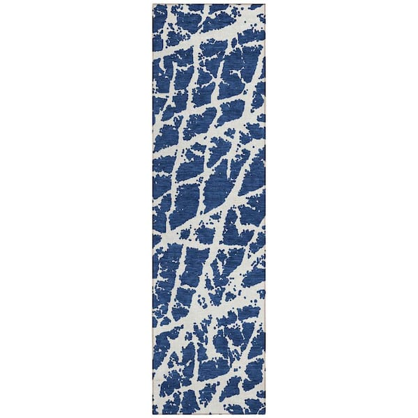 HomeRoots Blue and White 2 ft. x 7 ft. Abstract Indoor / Outdoor Area Rug