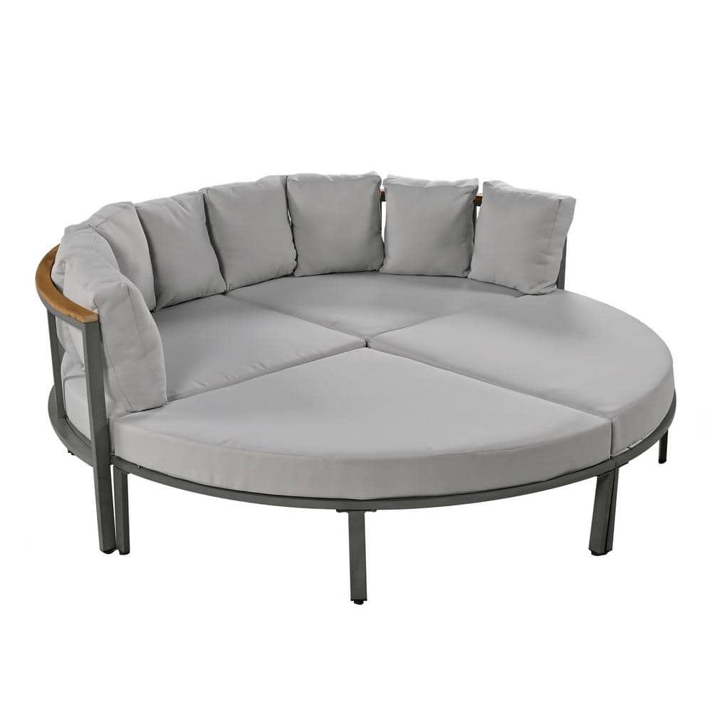 4-Piece Metal Outdoor All Weather Conversation Set for Backyard with Grey C