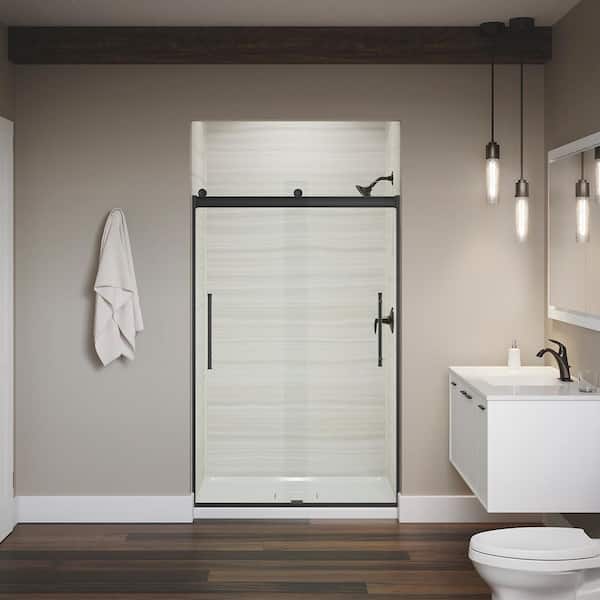 KOHLER Elmbrook 44-48 in. W x 74 in. H Sliding Frameless Shower Door in Matte Black with Crystal Clear Glass