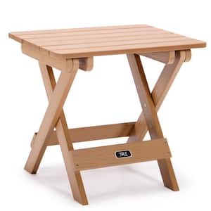 Portable Brown Folding Side Table Square Plastic Wood Table Is Perfect For Outdoor Camping, Picnic