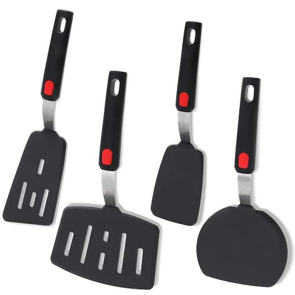 Silicone 600°F Heat Resistant Nonstick Cooking Spatula Turner Set with Flexible Anti-Slip Handle 4-Pack
