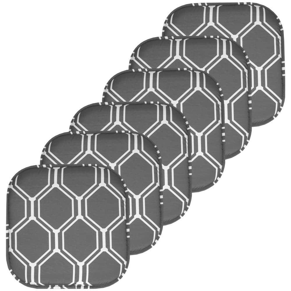 Sweet Home Collection Mirage Square Memory Foam 16 in. x 16 in. Non-Slip Back Chair Seat Cushion Grey/White (6-Pack)