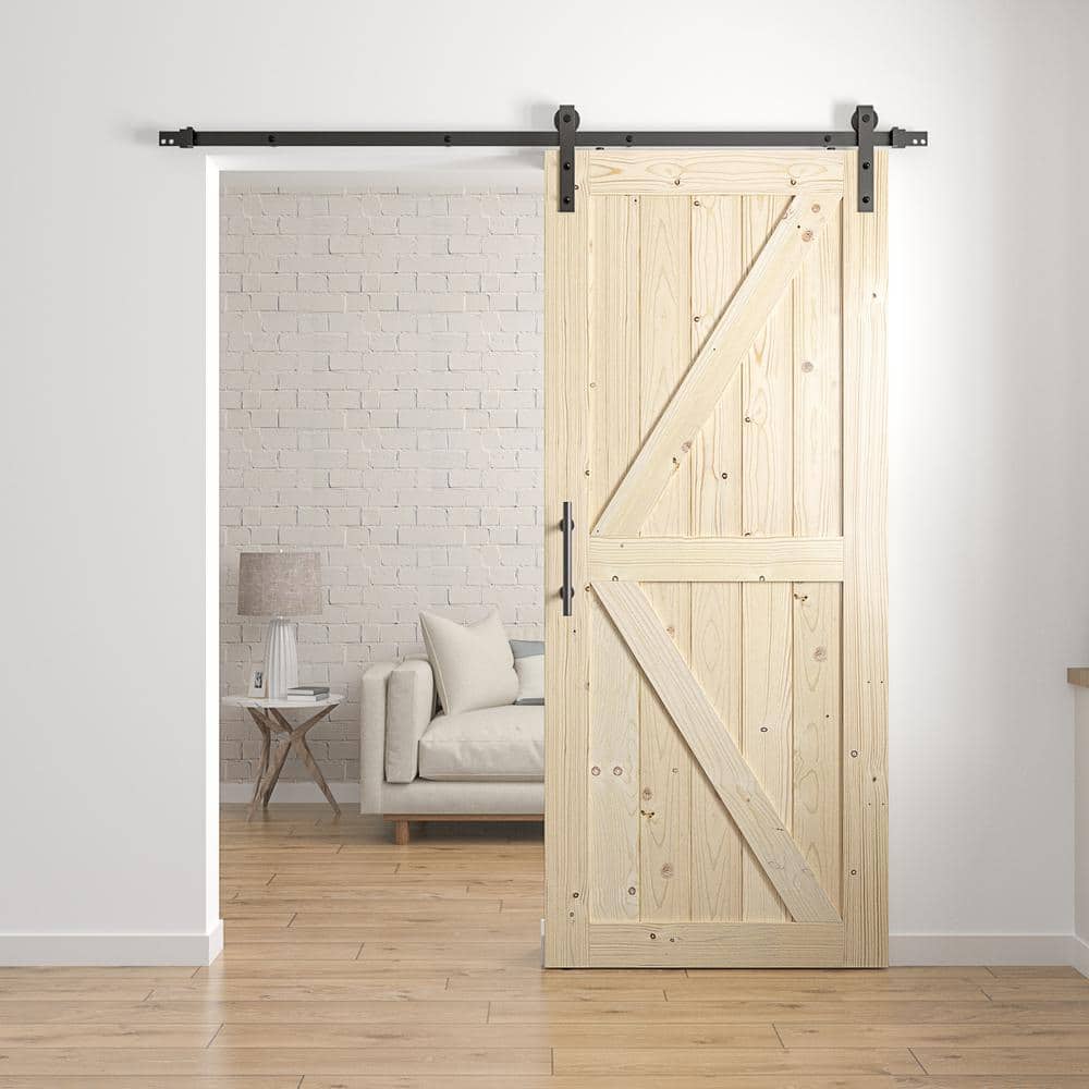 Knotty Wood 48" x 84" Unfinished Sliding Barn Door with Hardware Kit