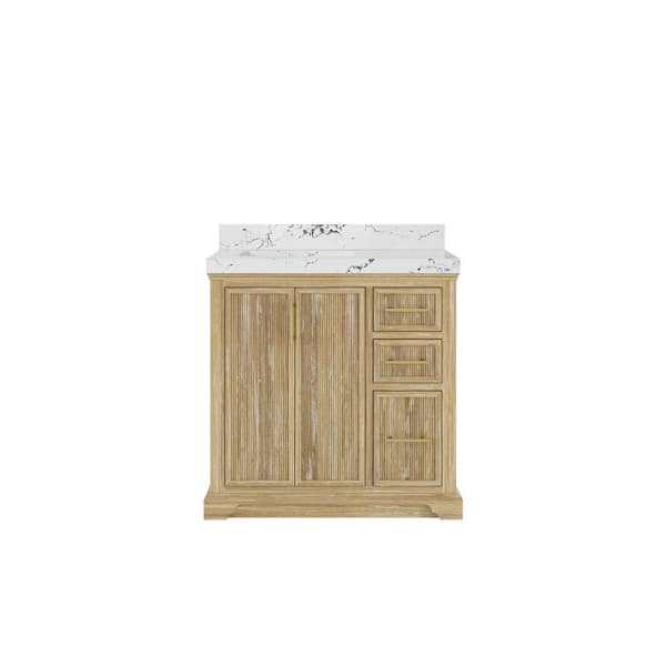 Willow Collections Alys Teak 36 in. W x 22 in. D x 36 in. H Left Sink Bath Vanity in Whitewashed with 2 in. Viola Night qt. Top