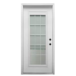 34 in. x 80 in. Internal Blinds/Grilles Left-Hand Inswing Full Lite Clear Primed Fiberglass Smooth Prehung Front Door