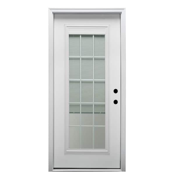 MMI DOOR 34 in. x 80 in. Internal Blinds/Grilles Left-Hand Inswing Full Lite Clear Primed Fiberglass Smooth Prehung Front Door