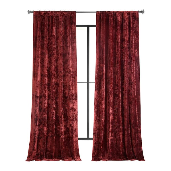 Exclusive Fabrics & Furnishings Ruby Red Lush Crush Velvet 50 in. W x 120 in. L - Rod Pocket Room Darkening Curtains (Single Panel)