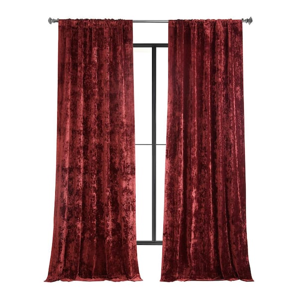 Exclusive Fabrics & Furnishings Ruby Red Lush Crush Velvet 50 in. W x 84 in. L - Rod Pocket Room Darkening Curtains (Single Panel)