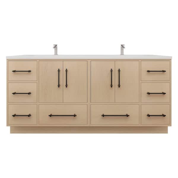 Victoria 71 in. W x 20 in. D x 35 in. H Double Sink Freestanding Bath Vanity in Yellow Oak with White Acrylic Top