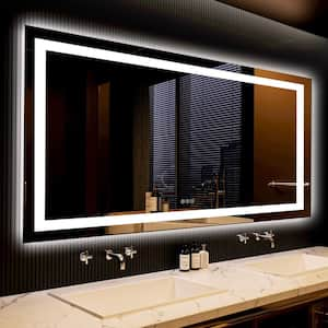 60 in. W x 36 in. H Rectangular Frameless Front & Back Lighted Anti-Fog Wall Bathroom Vanity Mirror, Tempered Glass, ETL